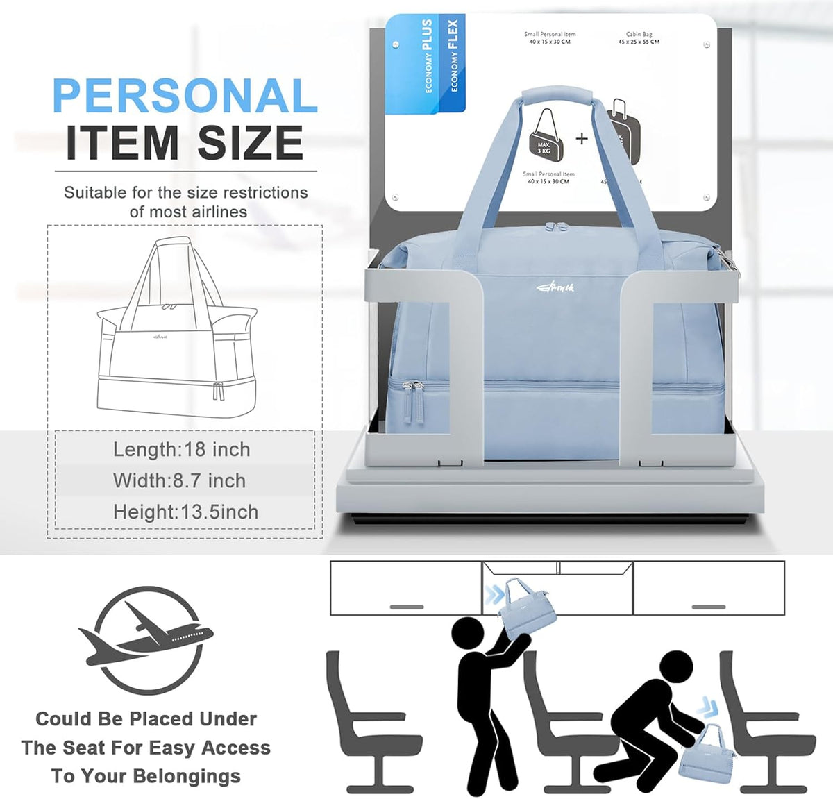 Gym Bag for Women, Personal Item Travel Bag with Shoes Compartment for Trip