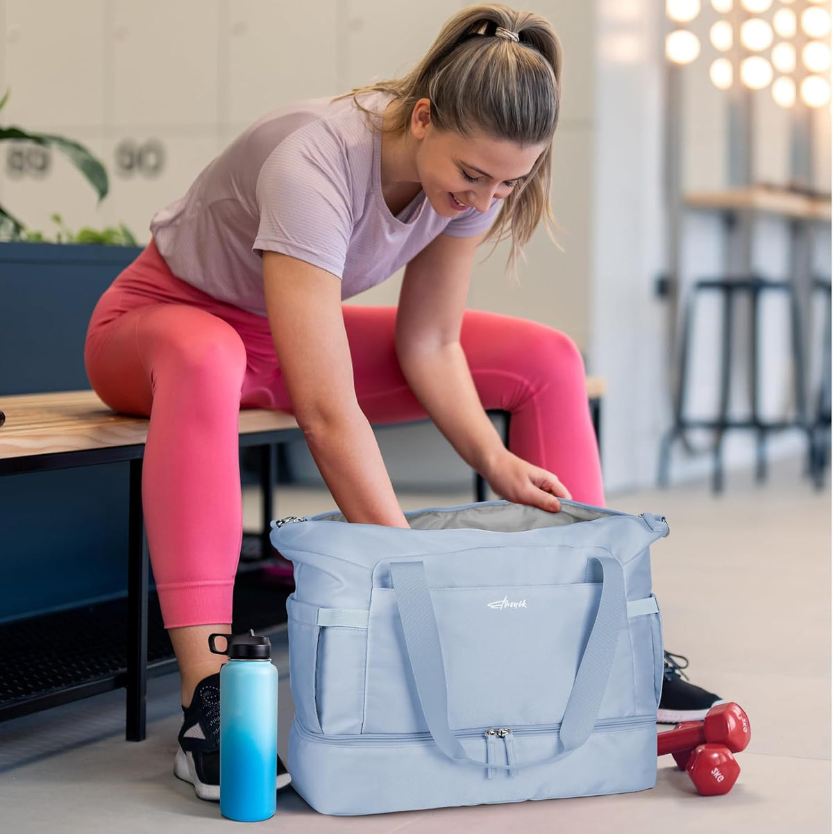 Gym Bag for Women, Personal Item Travel Bag with Shoes Compartment for Trip