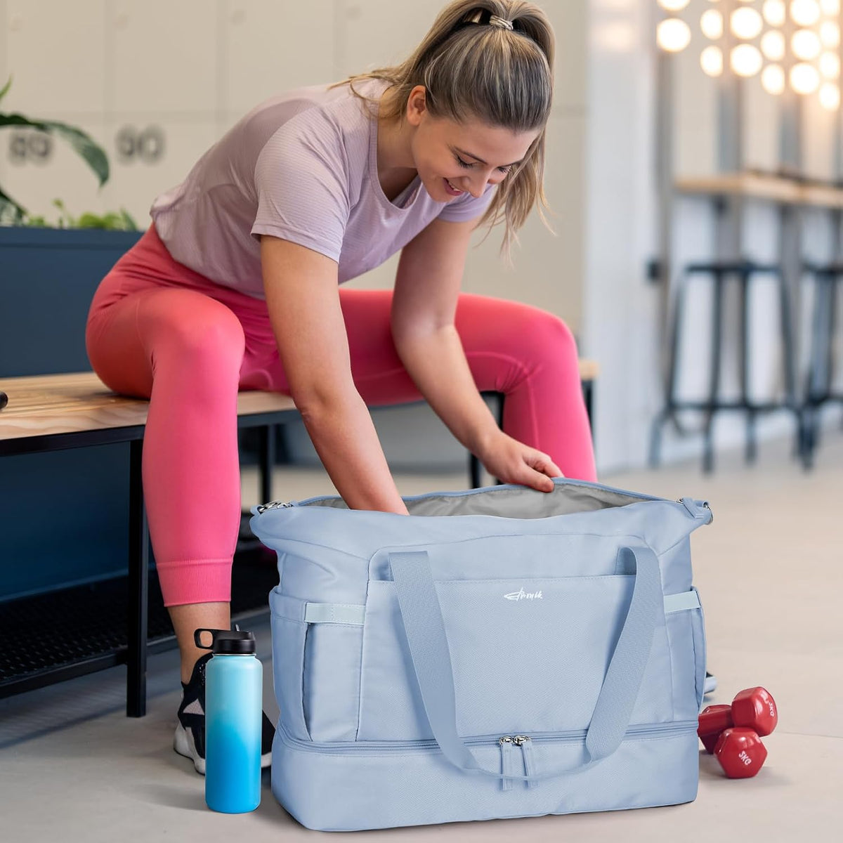 Gym Bag for Women, Personal Item Travel Bag with Shoes Compartment for Trip