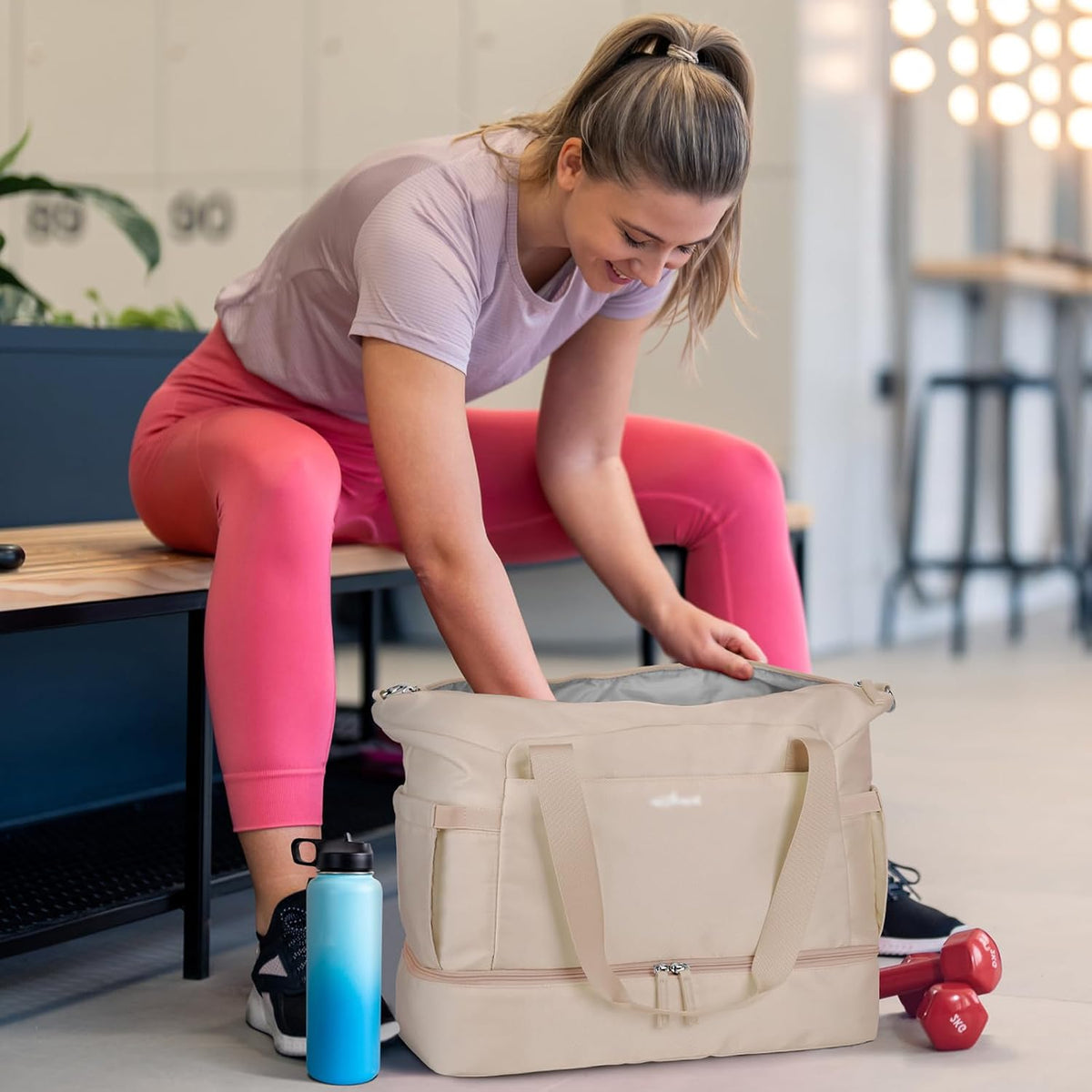 Gym Bag for Women, Personal Item Travel Bag with Shoes Compartment for Trip
