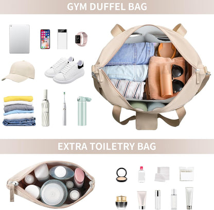 Gym Bag for Women, Personal Item Travel Bag with Shoes Compartment for Trip