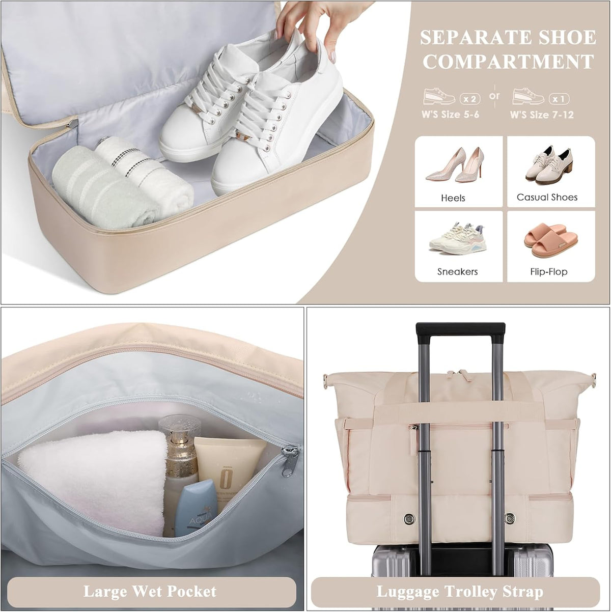 Gym Bag for Women, Personal Item Travel Bag with Shoes Compartment for Trip