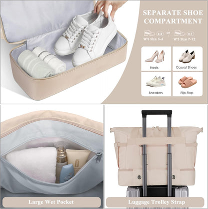 Gym Bag for Women, Personal Item Travel Bag with Shoes Compartment for Trip