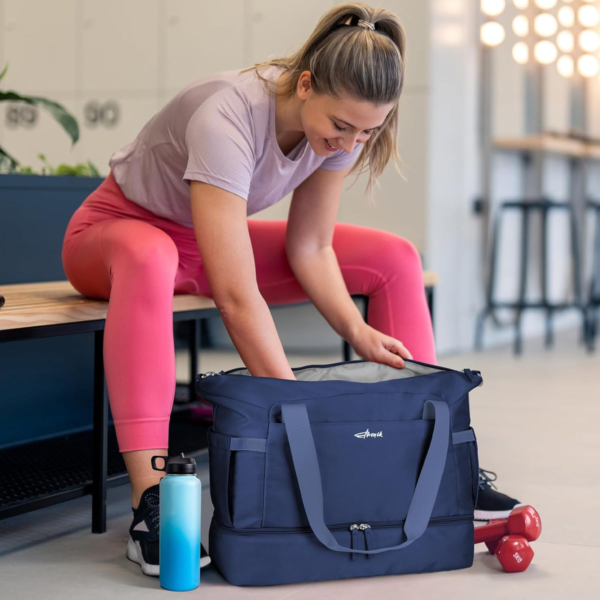 Gym Bag for Women, Personal Item Travel Bag with Shoes Compartment for Trip