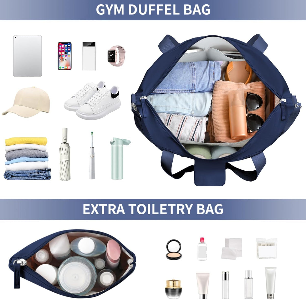 Gym Bag for Women, Personal Item Travel Bag with Shoes Compartment for Trip