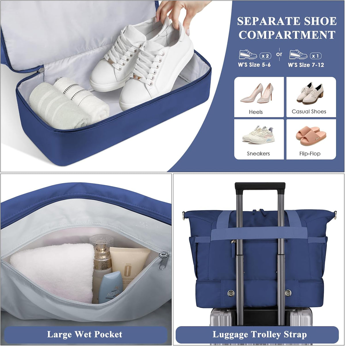 Gym Bag for Women, Personal Item Travel Bag with Shoes Compartment for Trip