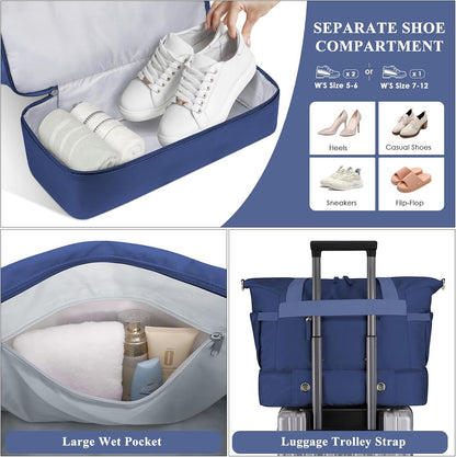 Gym Bag for Women, Personal Item Travel Bag with Shoes Compartment for Trip