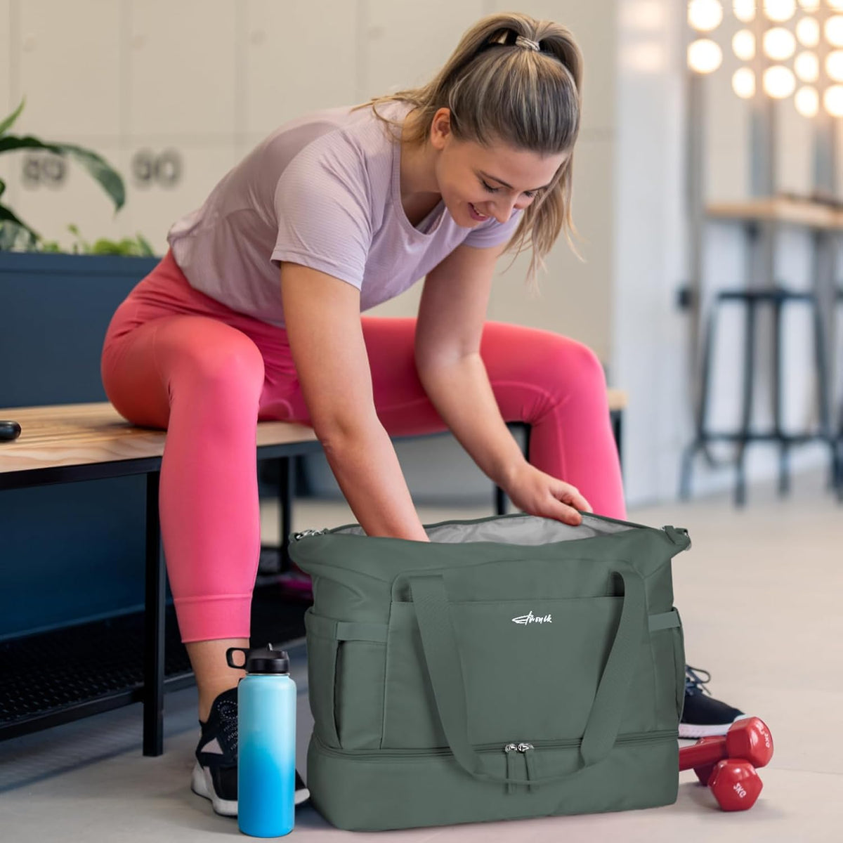 Gym Bag for Women, Personal Item Travel Bag with Shoes Compartment for Trip