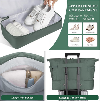 Gym Bag for Women, Personal Item Travel Bag with Shoes Compartment for Trip