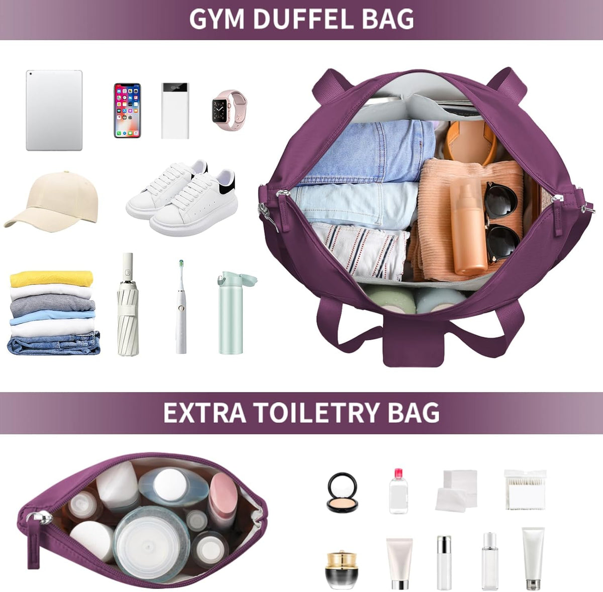 Gym Bag for Women, Personal Item Travel Bag with Shoes Compartment for Trip
