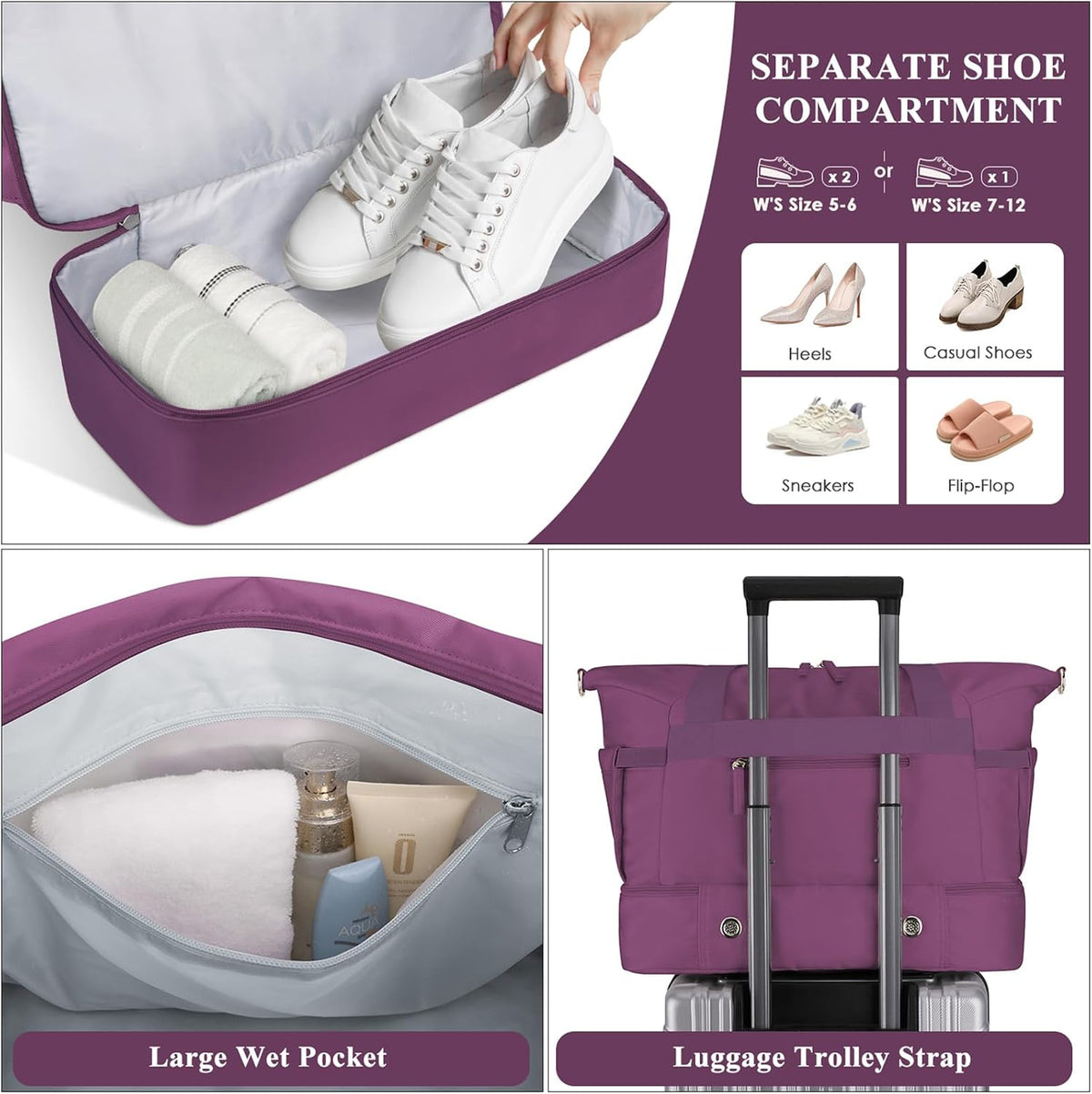 Gym Bag for Women, Personal Item Travel Bag with Shoes Compartment for Trip