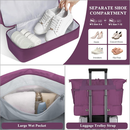 Gym Bag for Women, Personal Item Travel Bag with Shoes Compartment for Trip