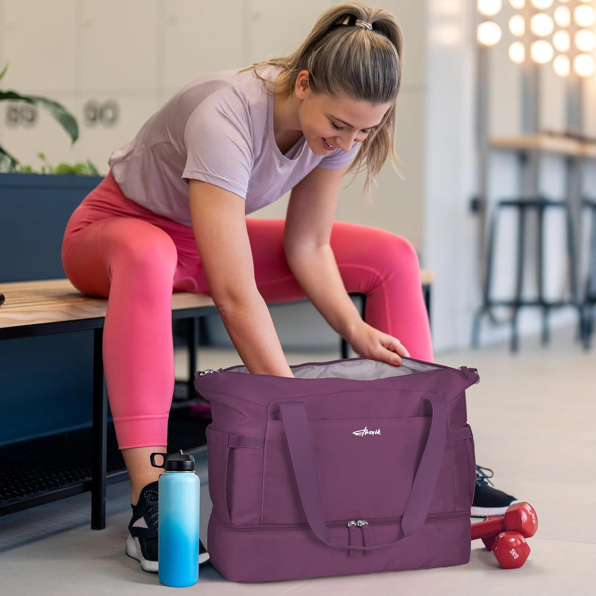 Gym Bag for Women, Personal Item Travel Bag with Shoes Compartment for Trip