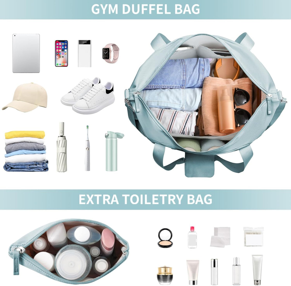 Gym Bag for Women, Personal Item Travel Bag with Shoes Compartment for Trip