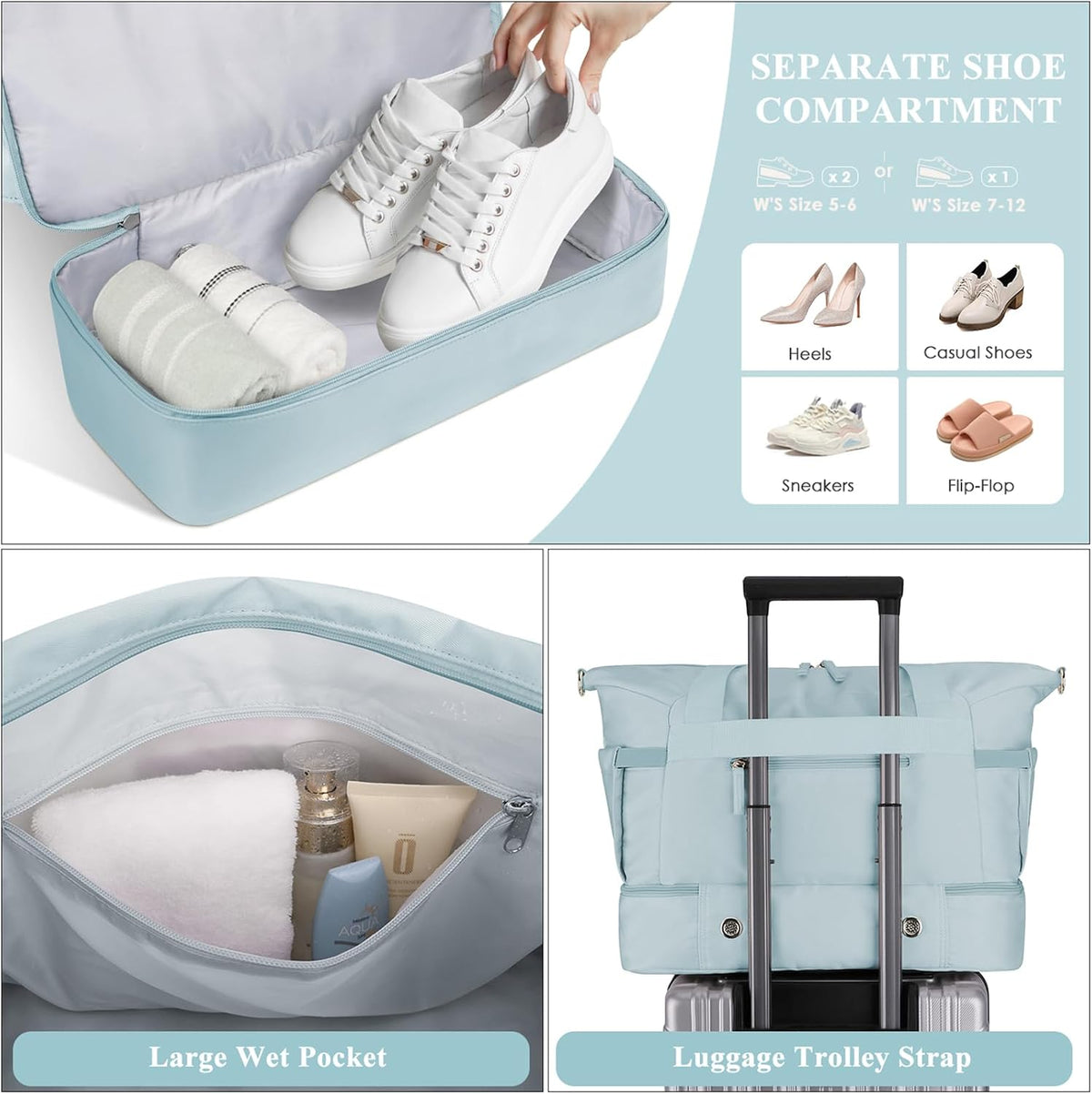 Gym Bag for Women, Personal Item Travel Bag with Shoes Compartment for Trip