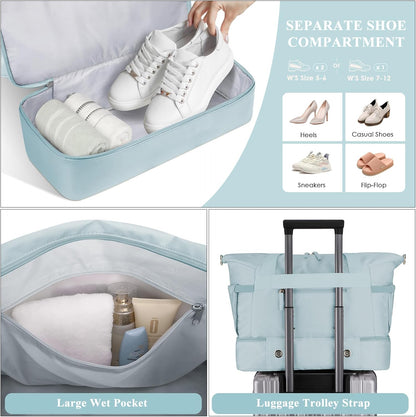 Gym Bag for Women, Personal Item Travel Bag with Shoes Compartment for Trip