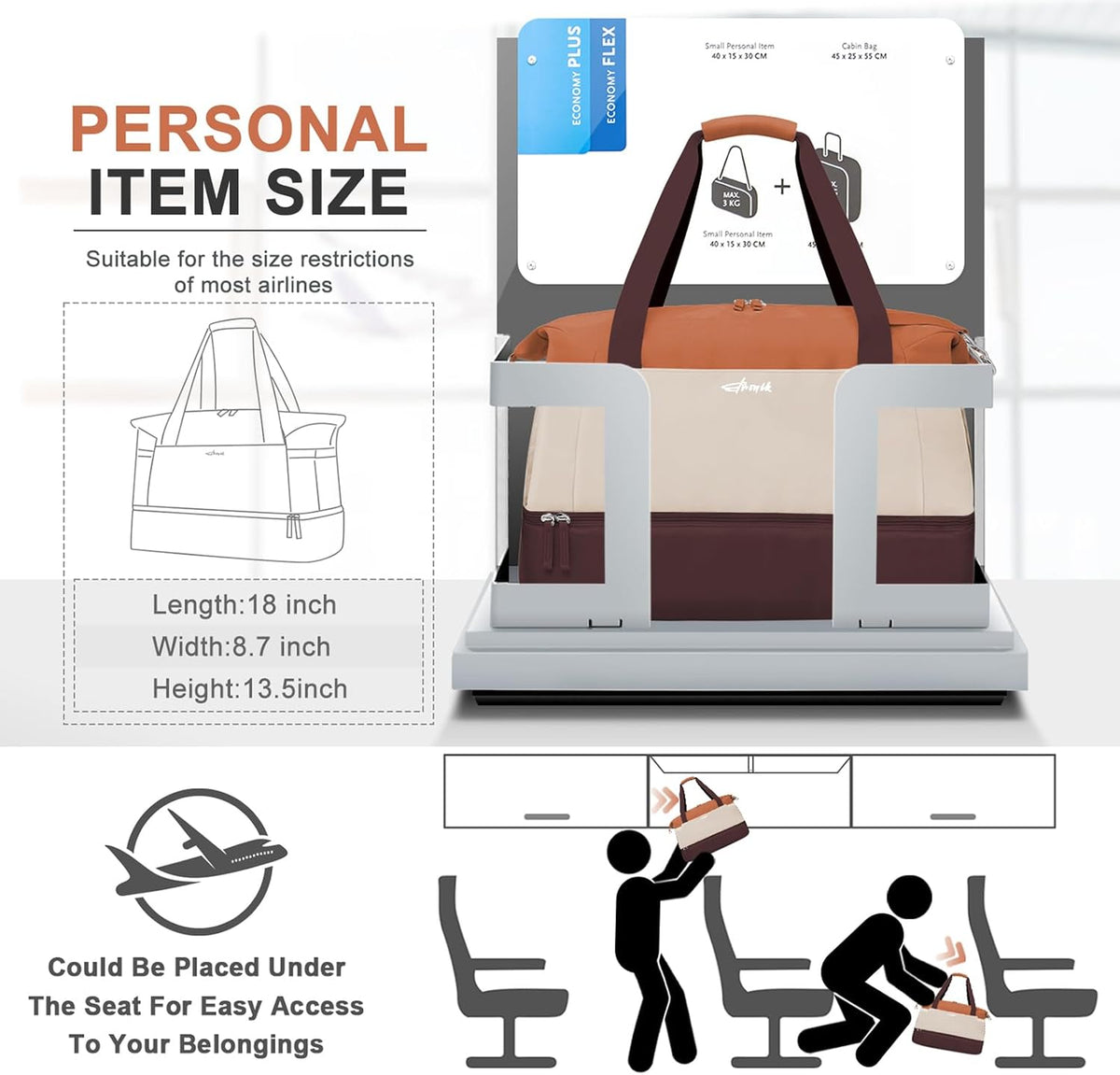 Gym Bag for Women, Personal Item Travel Bag with Shoes Compartment for Trip