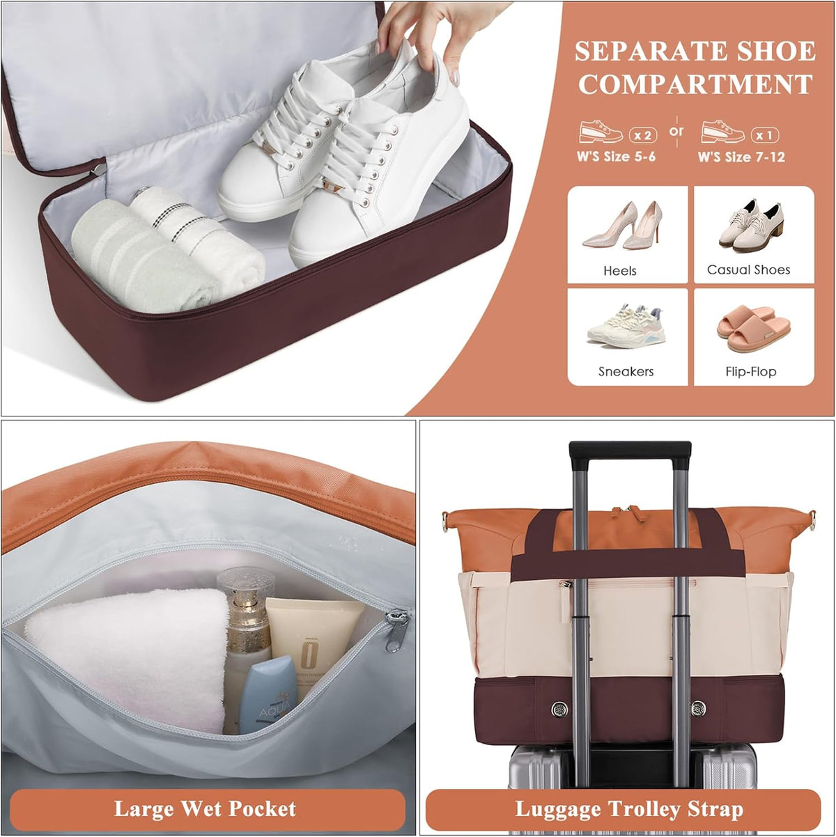 Gym Bag for Women, Personal Item Travel Bag with Shoes Compartment for Trip