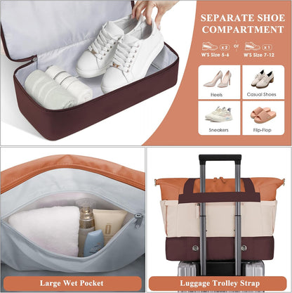 Gym Bag for Women, Personal Item Travel Bag with Shoes Compartment for Trip