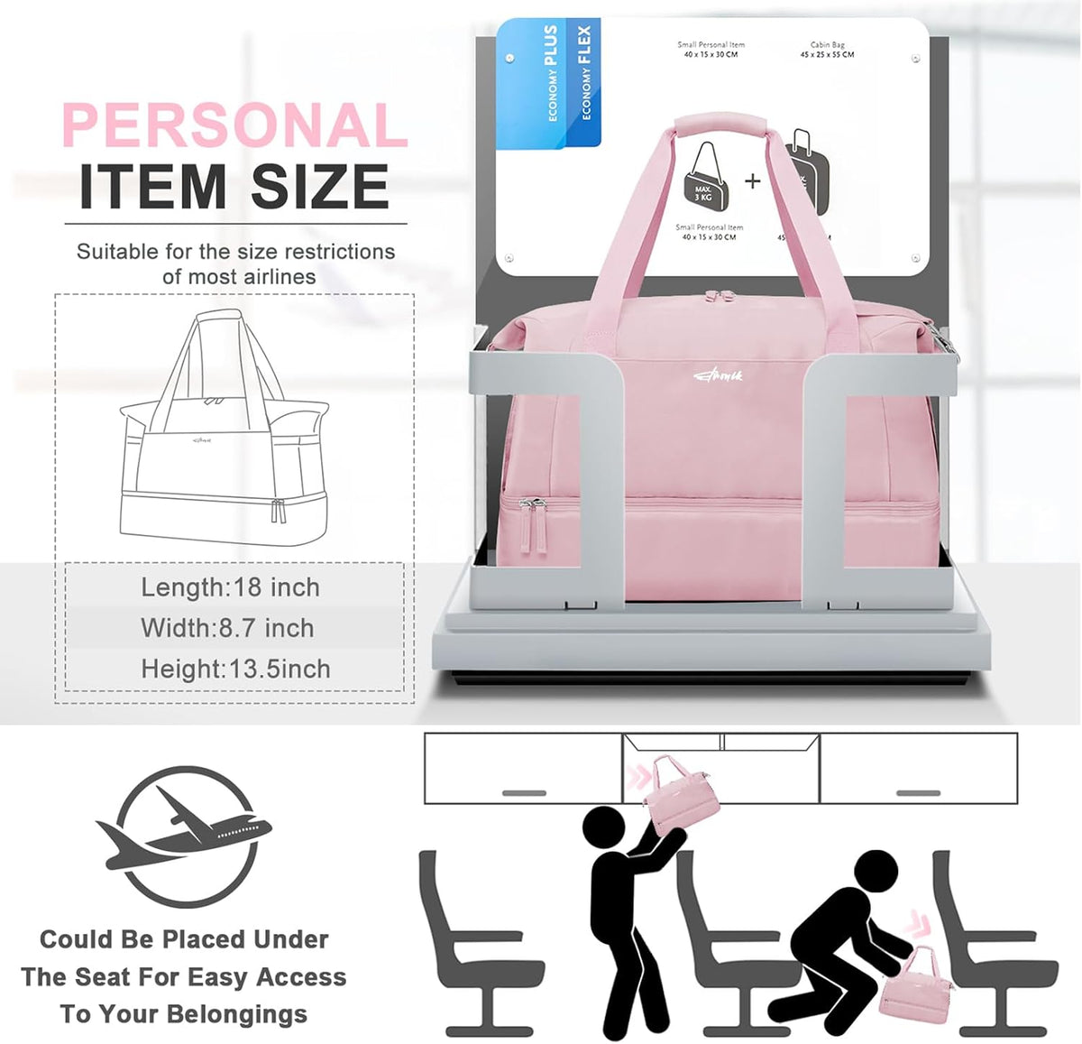 Gym Bag for Women, Personal Item Travel Bag with Shoes Compartment for Trip