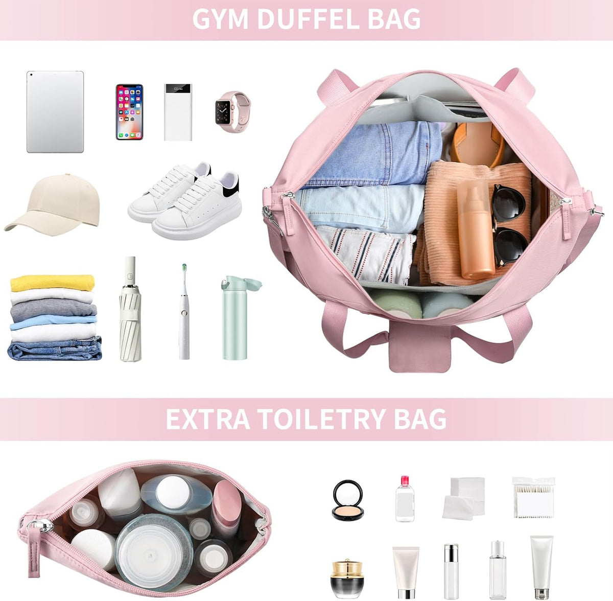 Gym Bag for Women, Personal Item Travel Bag with Shoes Compartment for Trip