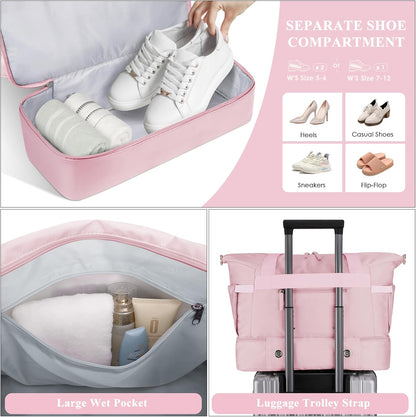 Gym Bag for Women, Personal Item Travel Bag with Shoes Compartment for Trip