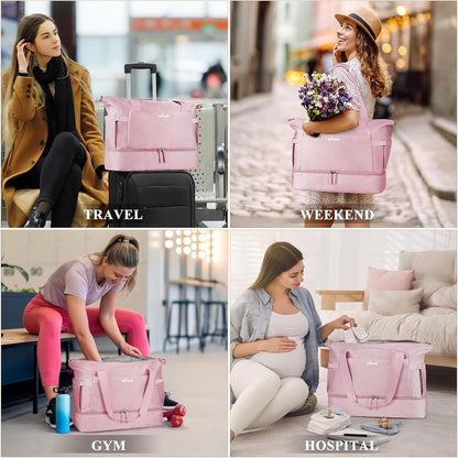 Gym Bag for Women, Personal Item Travel Bag with Shoes Compartment for Trip