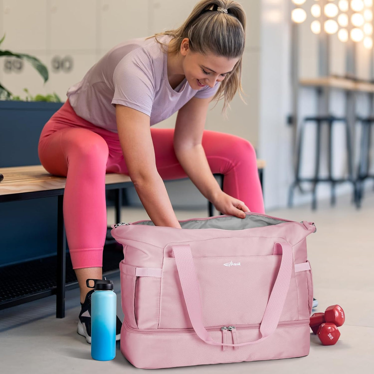 Gym Bag for Women, Personal Item Travel Bag with Shoes Compartment for Trip