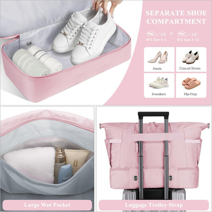 Gym Bag for Women, Personal Item Travel Bag with Shoes Compartment for Trip