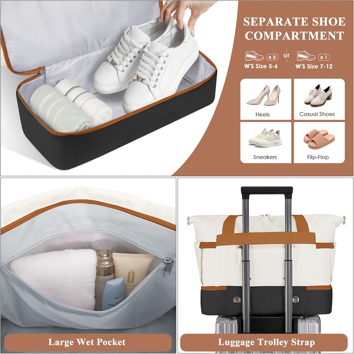 Gym Bag for Women, Personal Item Travel Bag with Shoes Compartment for Trip