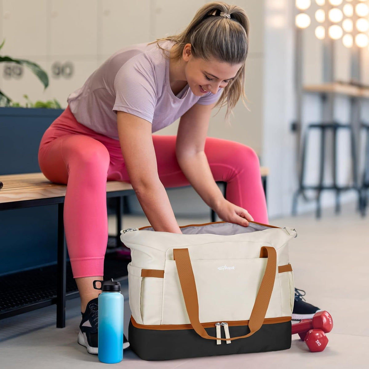 Gym Bag for Women, Personal Item Travel Bag with Shoes Compartment for Trip