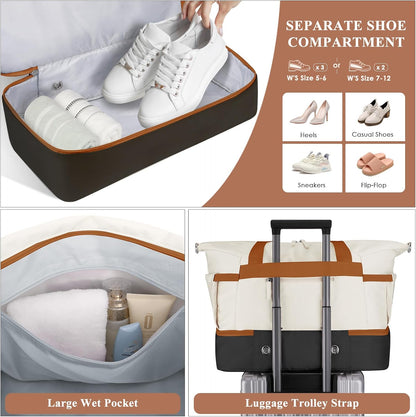 Gym Bag for Women, Personal Item Travel Bag with Shoes Compartment for Trip