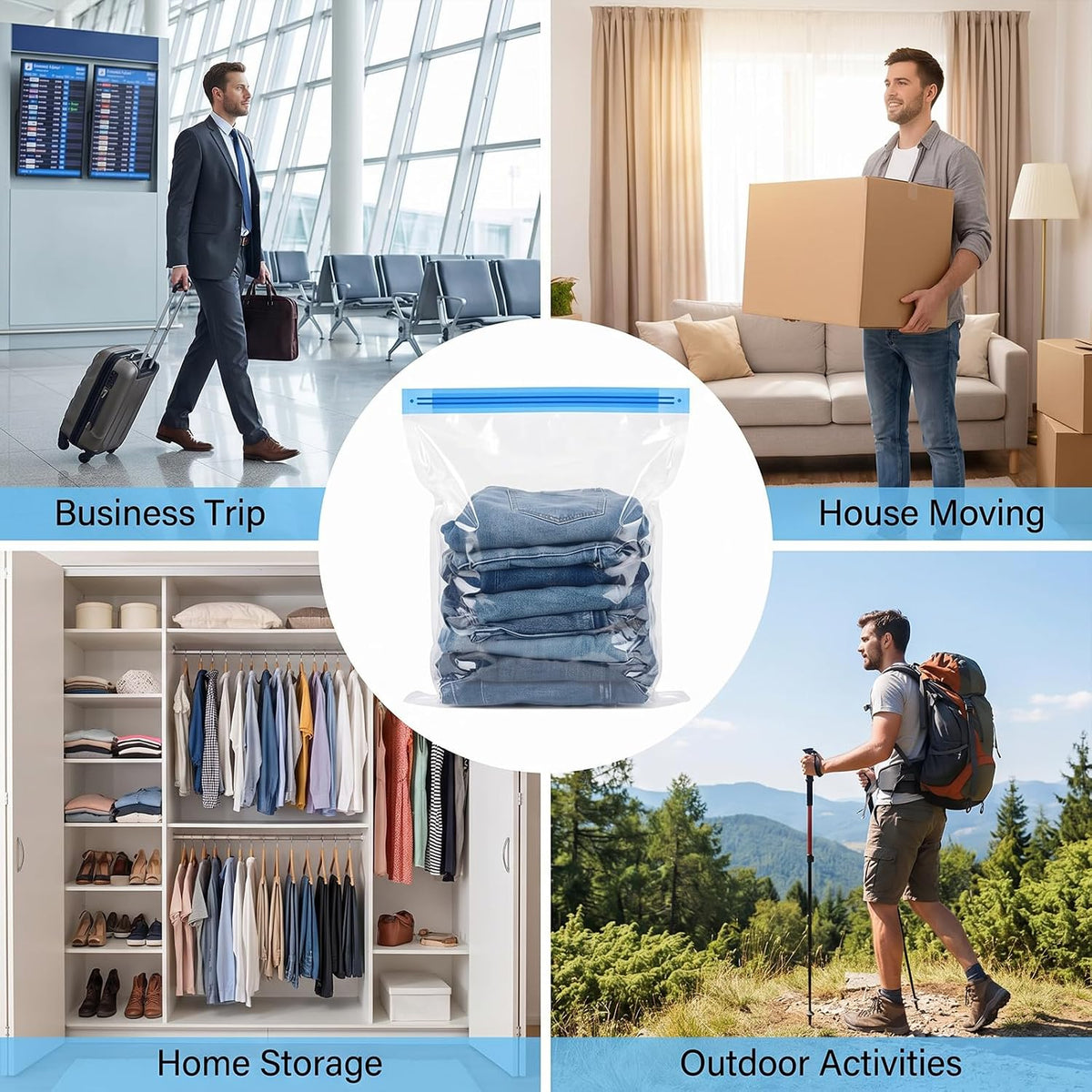 4 Pcs Roll Up Compression Bags, No Pump Needed