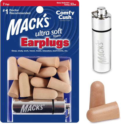 Ultra Soft Foam Earplugs, 7 Pair + Case – 33 dB Highest NRR, Comfortable Ear Plugs for Sleeping, Snoring, Travel, Concerts, Studying and Noise