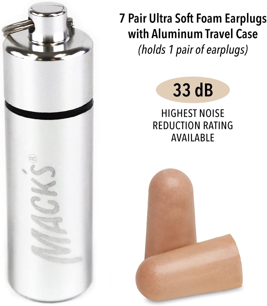 Ultra Soft Foam Earplugs, 7 Pair + Case – 33 dB Highest NRR, Comfortable Ear Plugs for Sleeping, Snoring, Travel, Concerts, Studying and Noise