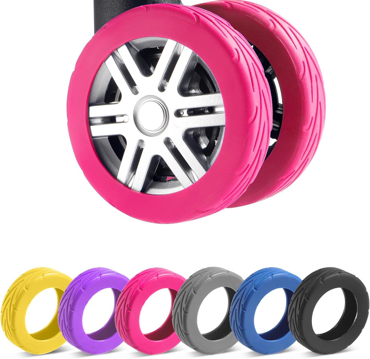 8Pcs Upgrade Luggage Wheel Covers, Travel Accessories (Hot Pink)