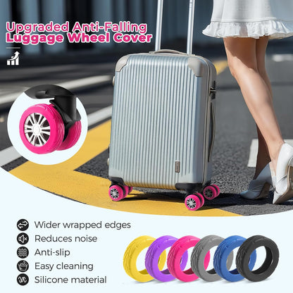 8Pcs Upgrade Luggage Wheel Covers, Travel Accessories (Hot Pink)