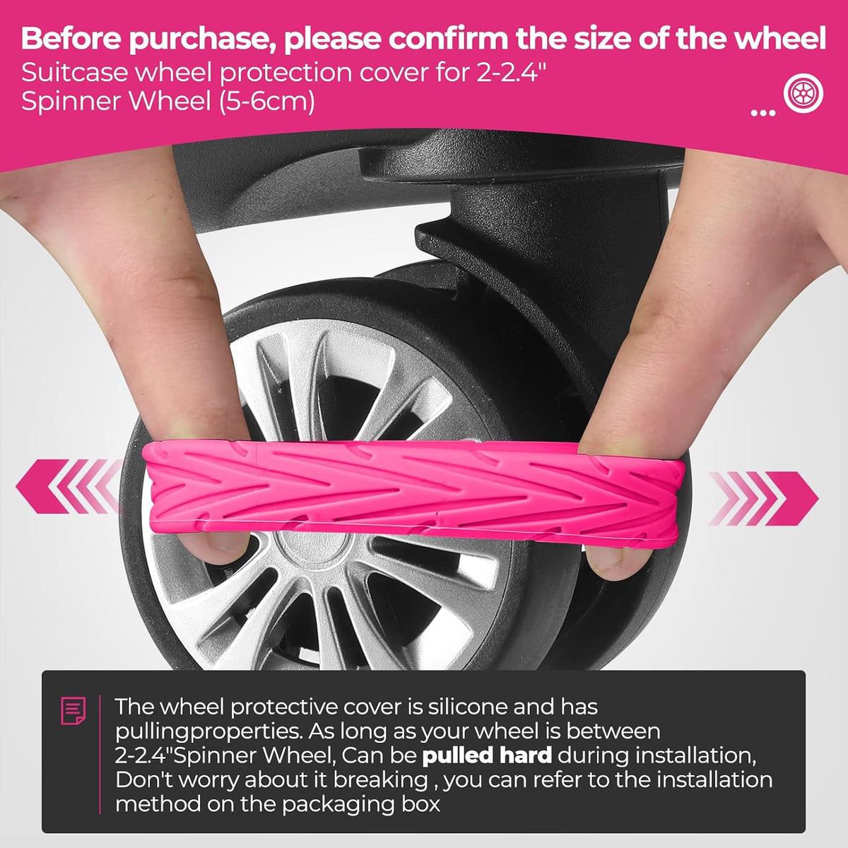 8Pcs Upgrade Luggage Wheel Covers, Travel Accessories (Hot Pink)