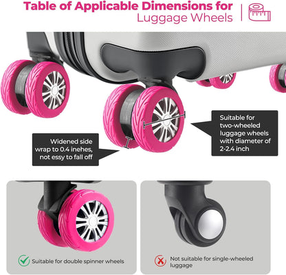 8Pcs Upgrade Luggage Wheel Covers, Travel Accessories (Hot Pink)