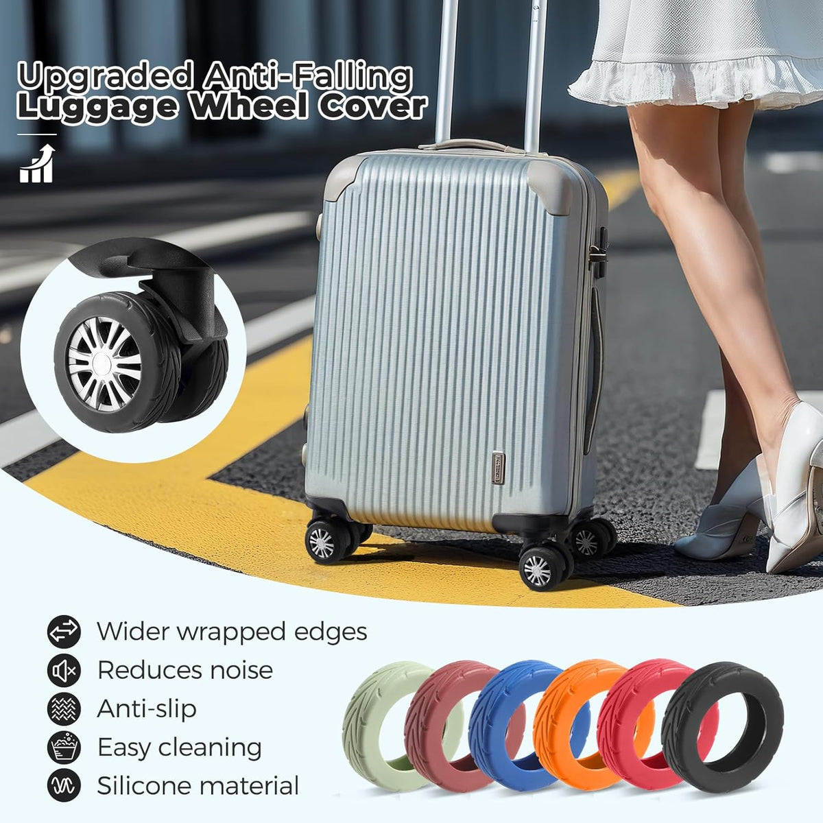 8Pcs Upgrade Luggage Wheel Covers, Travel Accessories (Hot Pink)