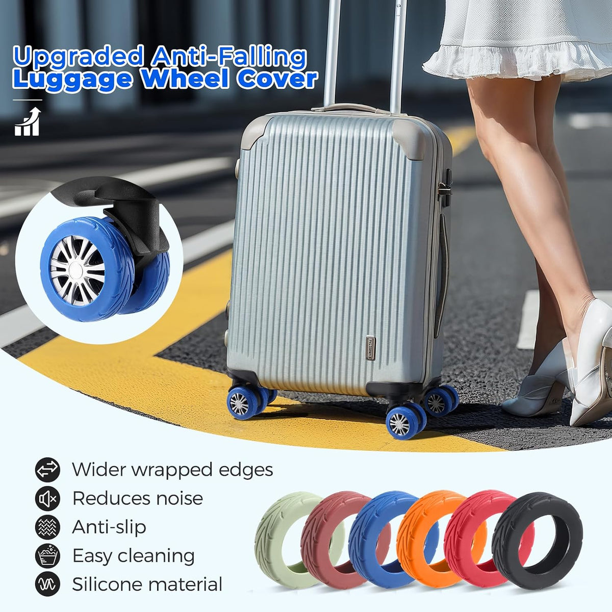8Pcs Upgrade Luggage Wheel Covers, Travel Accessories (Hot Pink)