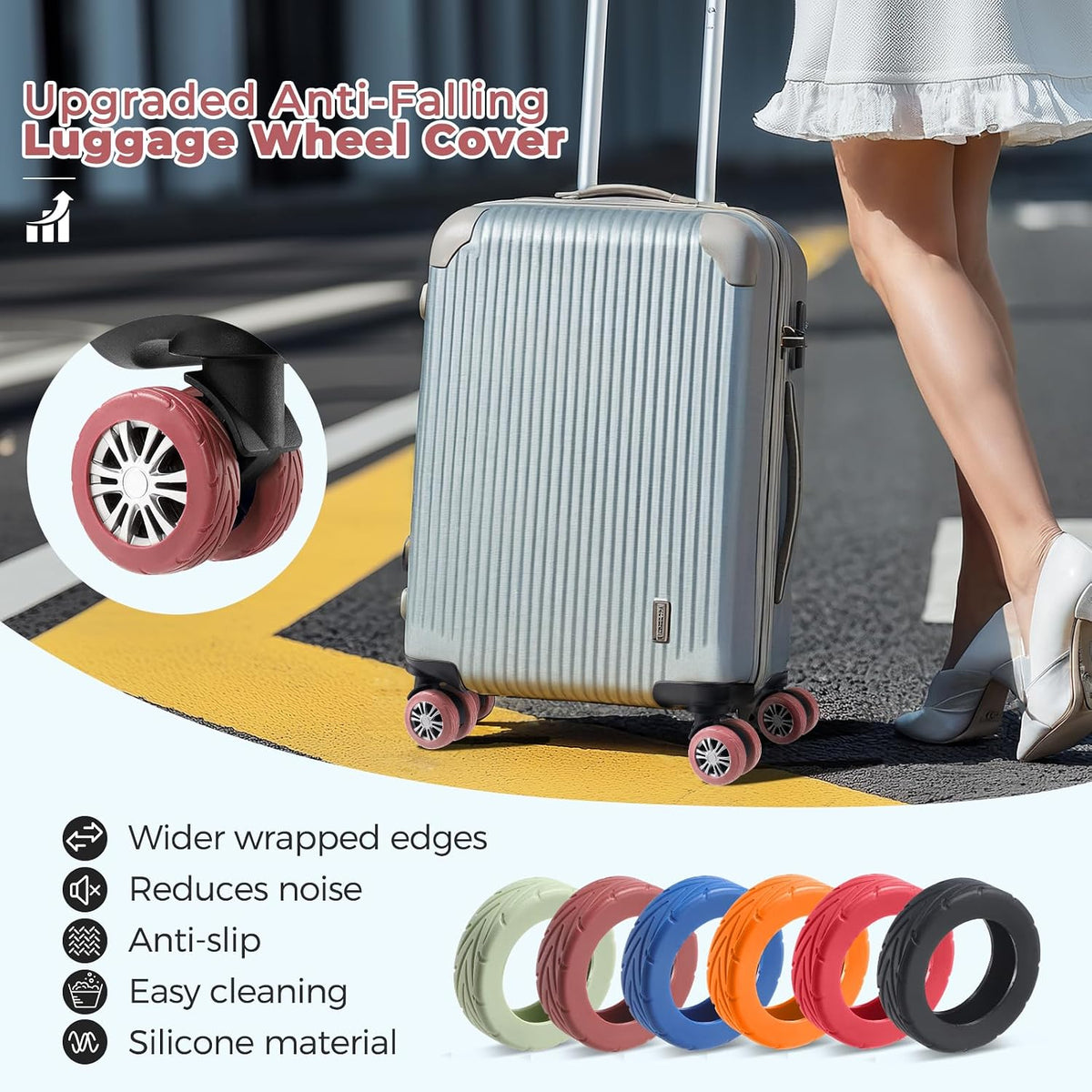 8Pcs Upgrade Luggage Wheel Covers, Travel Accessories (Hot Pink)