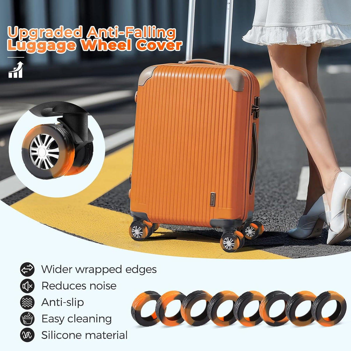 8Pcs Upgrade Luggage Wheel Covers, Travel Accessories (Hot Pink)