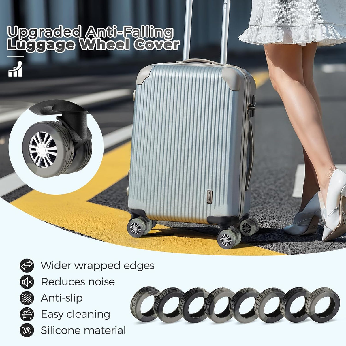 8Pcs Upgrade Luggage Wheel Covers, Travel Accessories (Hot Pink)