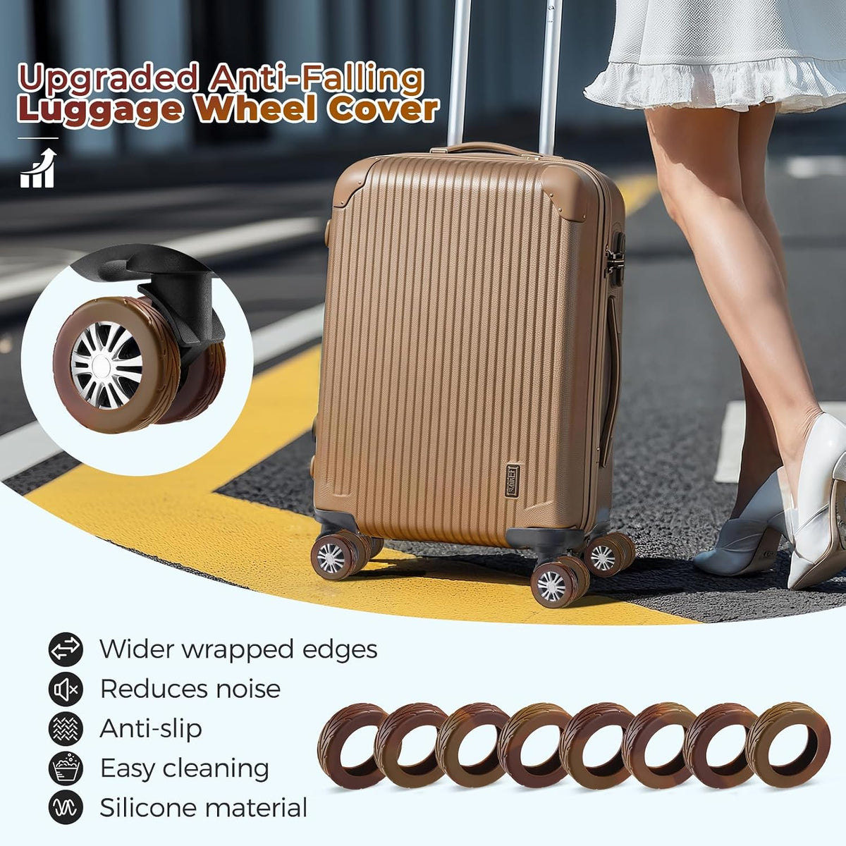 8Pcs Upgrade Luggage Wheel Covers, Travel Accessories (Hot Pink)
