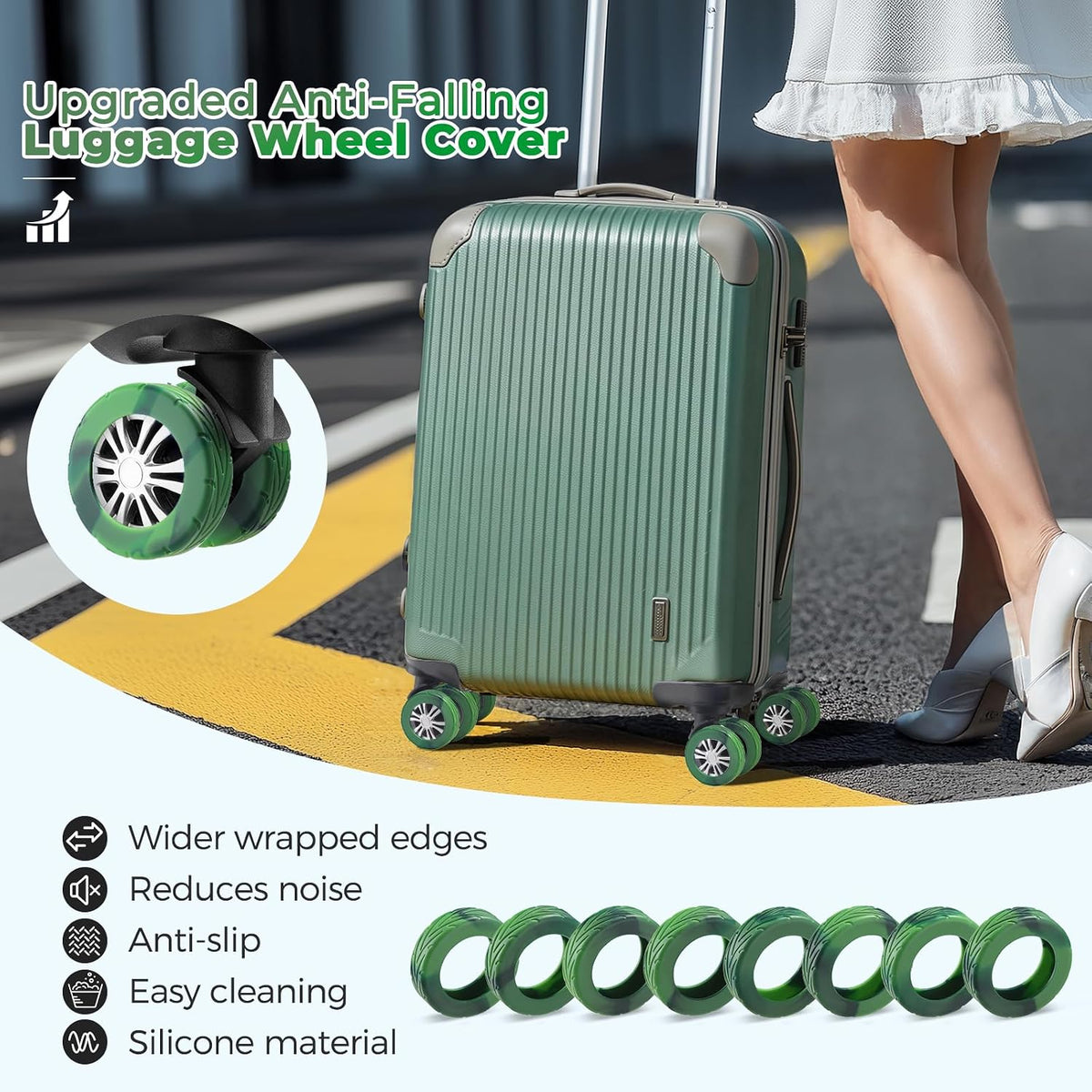 8Pcs Upgrade Luggage Wheel Covers, Travel Accessories (Hot Pink)