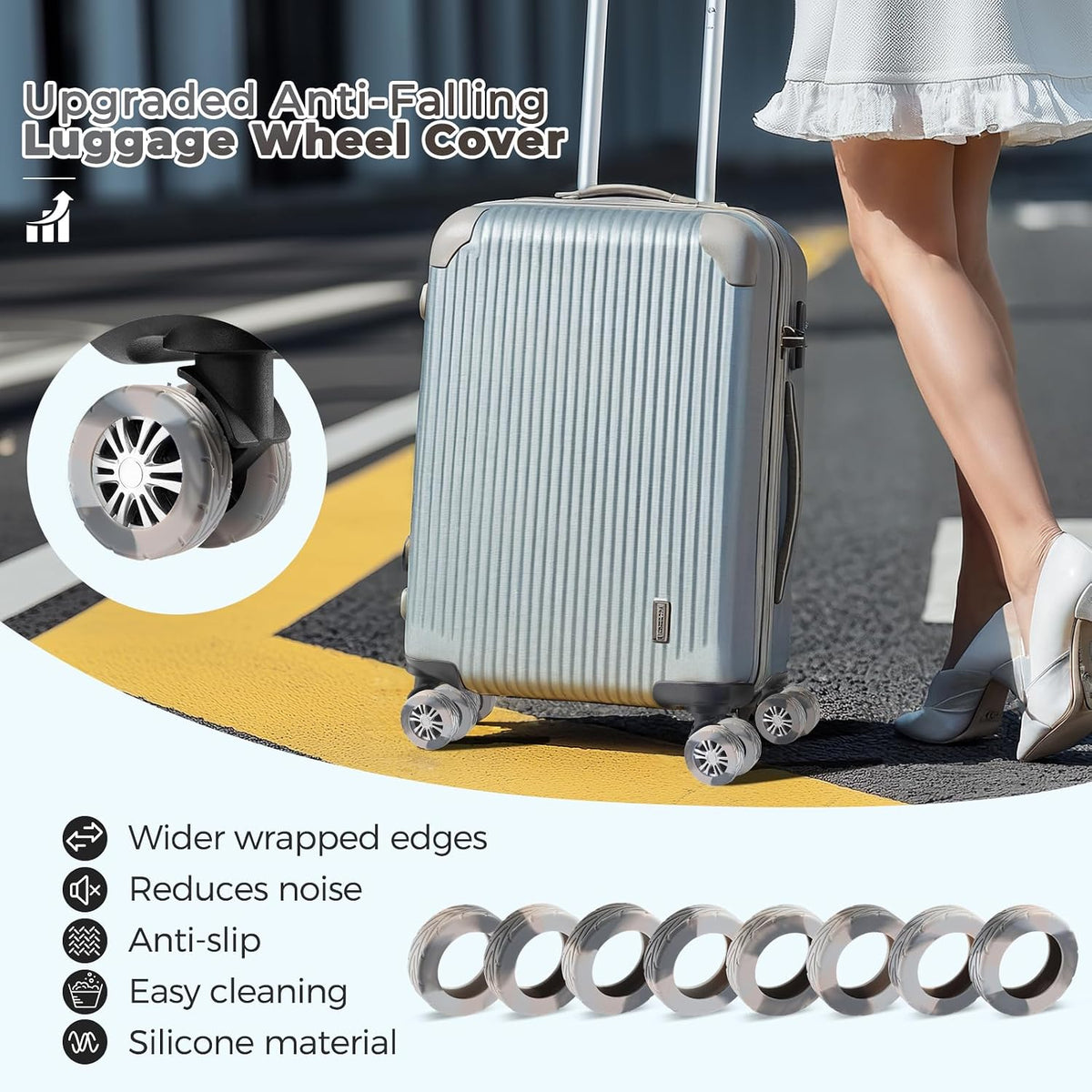 8Pcs Upgrade Luggage Wheel Covers, Travel Accessories (Hot Pink)
