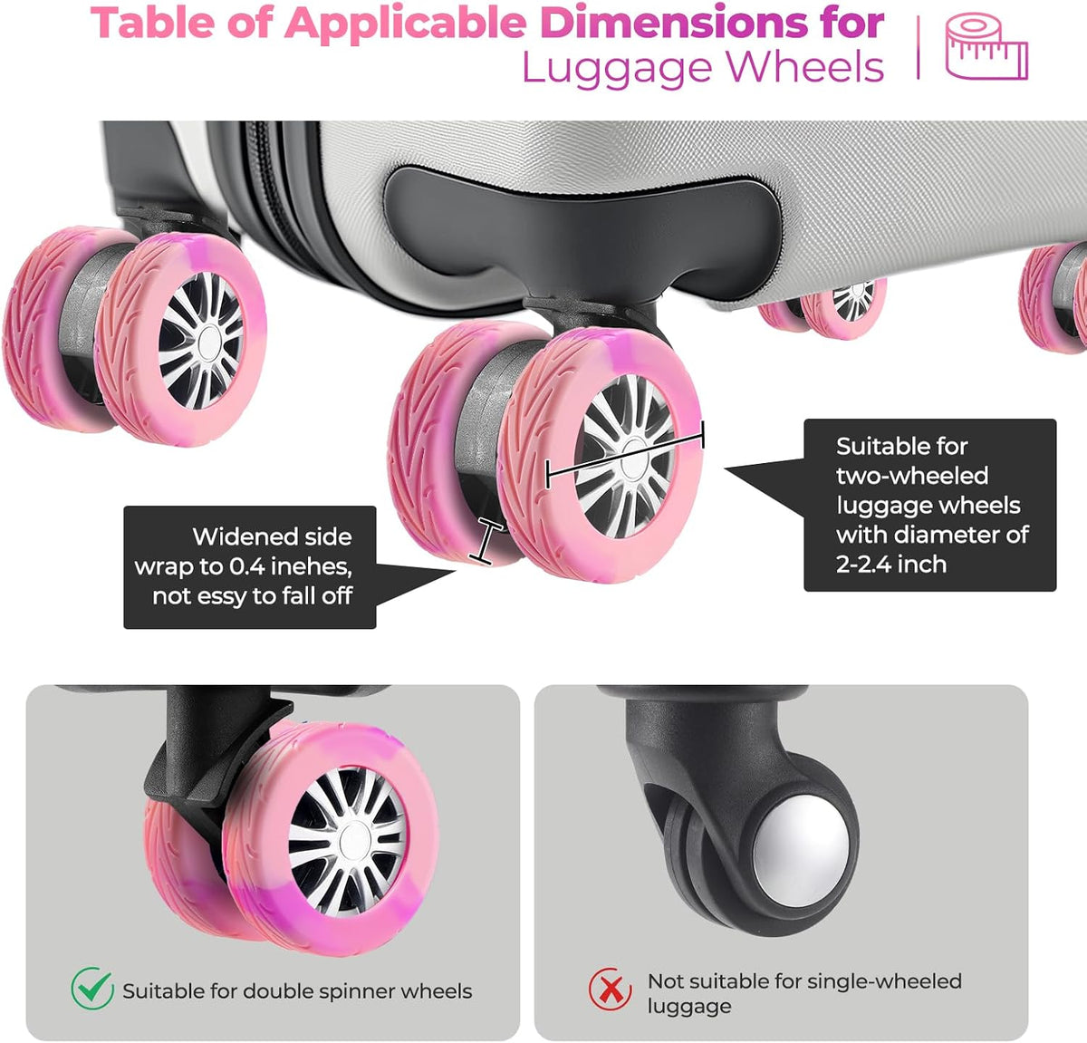 8Pcs Upgrade Luggage Wheel Covers, Travel Accessories (Hot Pink)