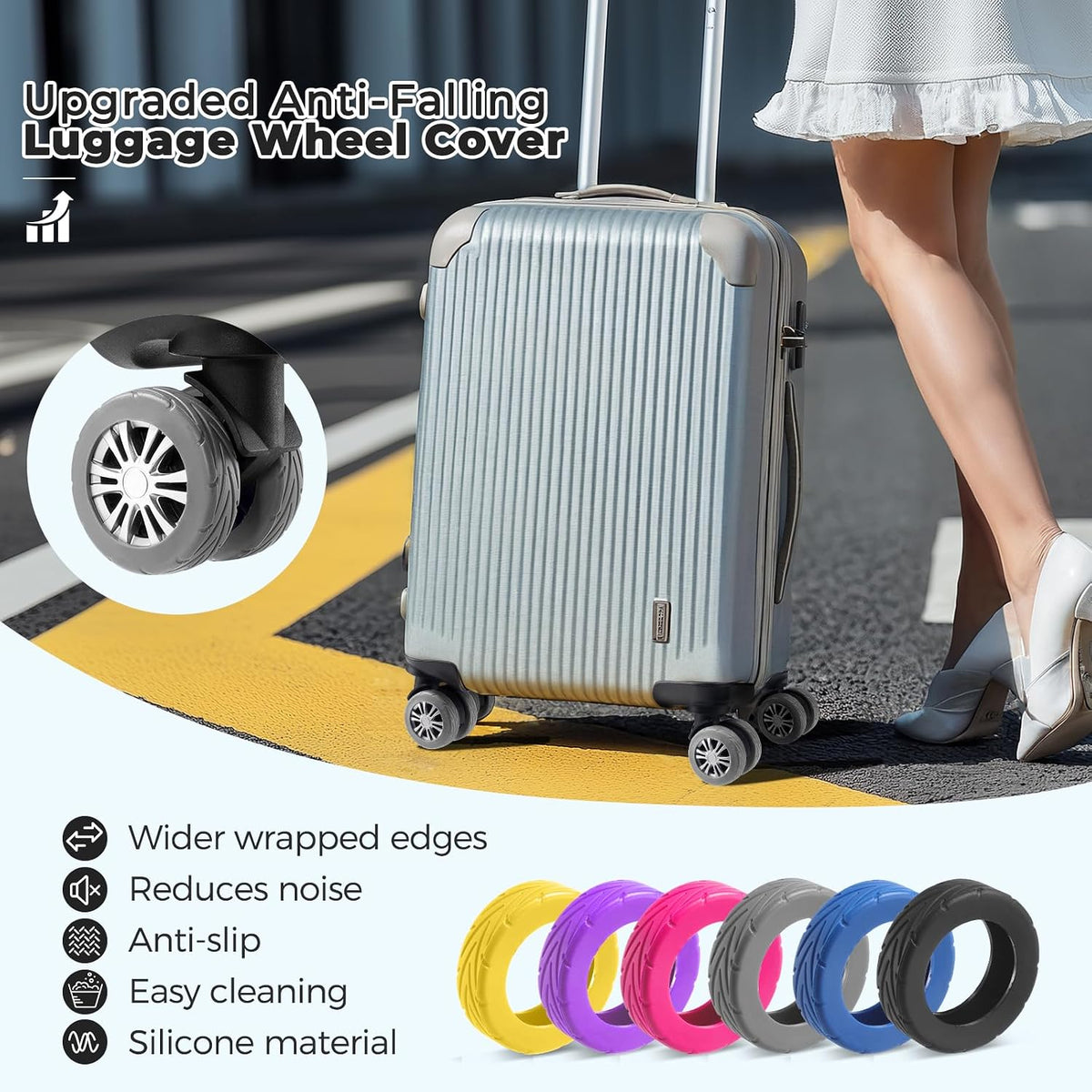 8Pcs Upgrade Luggage Wheel Covers, Travel Accessories (Hot Pink)