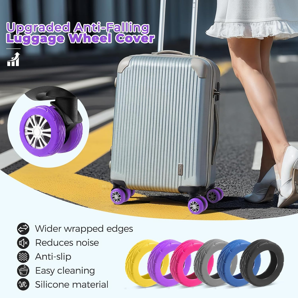 8Pcs Upgrade Luggage Wheel Covers, Travel Accessories (Hot Pink)